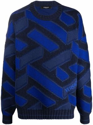 Versace La Greca jacquard knit jumper - Blue