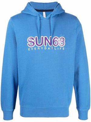 Sun 68 logo-print cotton hoodie - Blue