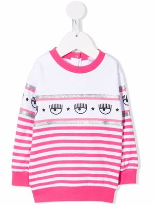 Chiara Ferragni Kids striped logo-print jumper - White