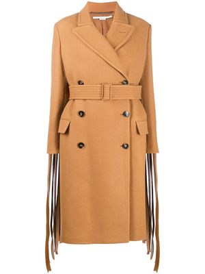 Stella McCartney fringed-sleeve double-breasted wool coat - Brown