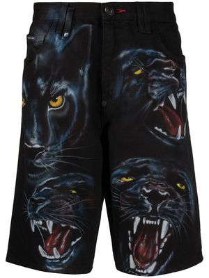 Philipp Plein Mykonos-fit panther print shorts - Black