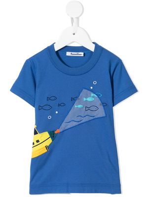 Familiar submarine-motif cotton T-shirt - Blue
