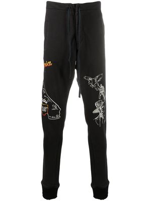 Greg Lauren tapered embroidered logo track pants - Black