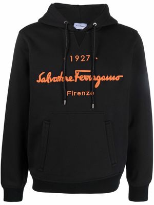 Salvatore Ferragamo logo-embroidered cotton hoodie - Black