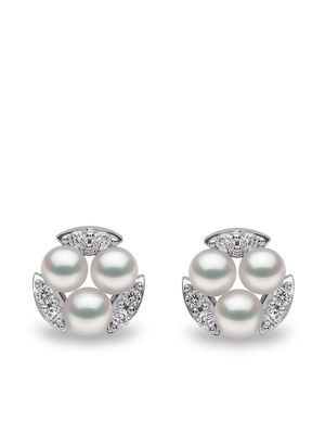 Yoko London 18kt white gold diamond Akoya pearl Sleek stud earrings - Silver
