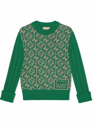 Gucci Kids G rhombus cotton-wool sweater - Green