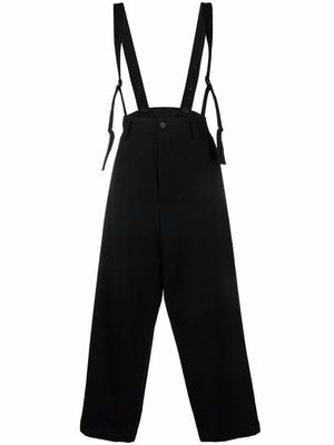 Yohji Yamamoto high-waisted shoulder-strap wool trousers - Black