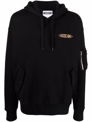 Moschino logo-lettering cotton hoodie - Black