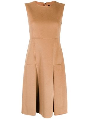 Paule Ka sleeveless pleated-skirt dress - Brown