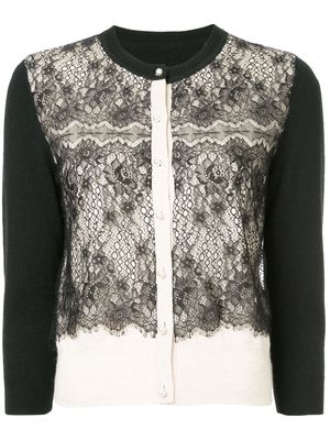 Onefifteen lace panel buttoned cardigan - Black