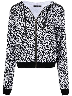 LIU JO leopard-print zipped hoodie - White