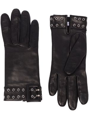 Agnelle eyelet-detail leather gloves - Black