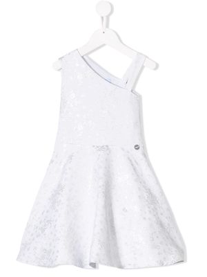 LANVIN Enfant metallic floral one shoulder dress - White