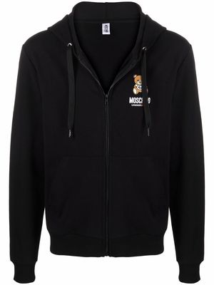 Moschino teddy-logo zipped hoodie - Black