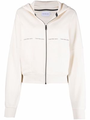 Calvin Klein Jeans logo-trim zipped hoodie - Neutrals