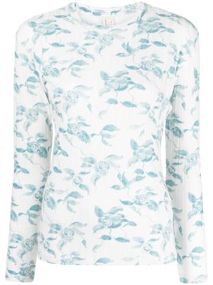 yuhan wang floral-print jersey T-shirt - Blue