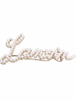 LANVIN pearl-embellished logo hair clip - White