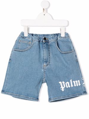 Palm Angels Kids distressed denim shorts - Blue