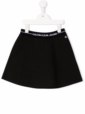 Calvin Klein Kids logo-waistband A-line skirt - Black