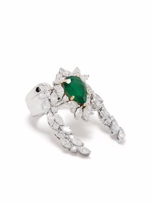 Yeprem 18kt white gold, emerald and diamond ring - Silver