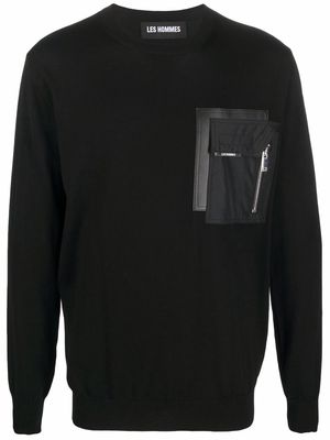 Les Hommes chest-pocket wool sweater - Black