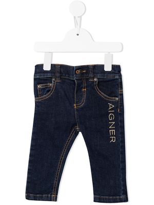 Aigner Kids logo-embroidered straight-leg jeans - Blue