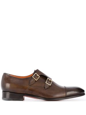 Santoni double-buckle leather shoes - Brown