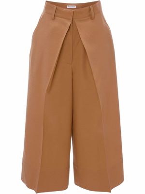 JW Anderson pleat-front wide-leg cropped trousers - Brown