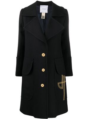 Patou embroidered logo midi coat - Blue