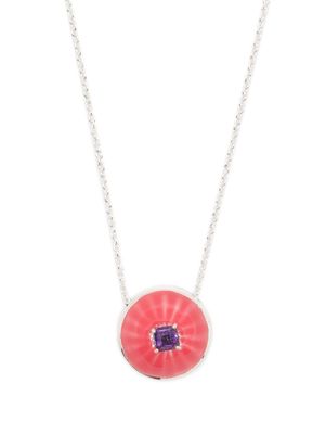 AKANSHA SETHI amethyst pink enamel button necklace - Silver