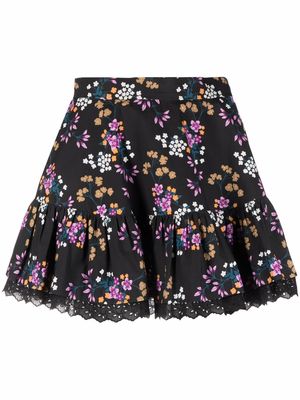 Maison Bohemique lace-trim floral print skirt - Black