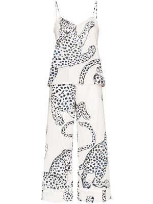 Desmond & Dempsey jaguar-print pajama set - White