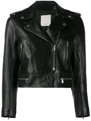 SANDRO cropped biker jacket - Black