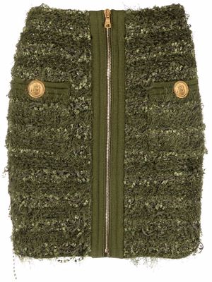 Balmain high-waist zipped tweed skirt - Green