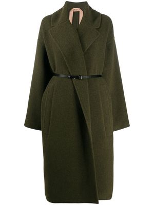 Nº21 wide-lapel belted coat - Green
