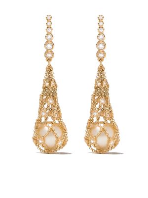 Annoushka 18kt yellow gold Lattice Net pearl and diamond earrings - 18ct Yellow Gold