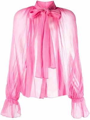 Atu Body Couture semi-sheer pussybow silk blouse - Pink