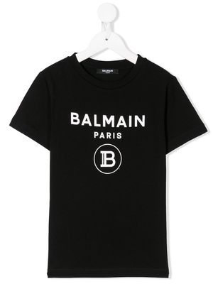Balmain Kids logo print cotton T-shirt - Black