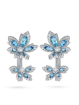 David Morris 18kt white gold Palm Double Flower Aquamarine earrings - Silver