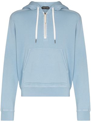TOM FORD half-zip cotton hoodie - Blue