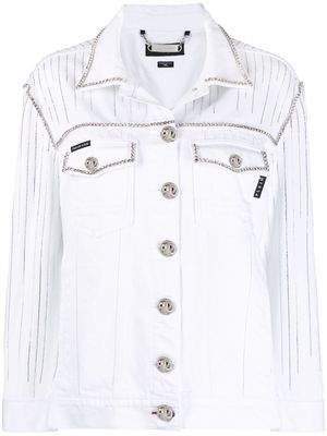 Philipp Plein fringe-detail denim jacket - White