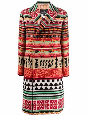 ETRO geometric-print double-breasted coat - Red