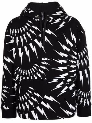 Neil Barrett thunderbolt print cotton hoodie - Black