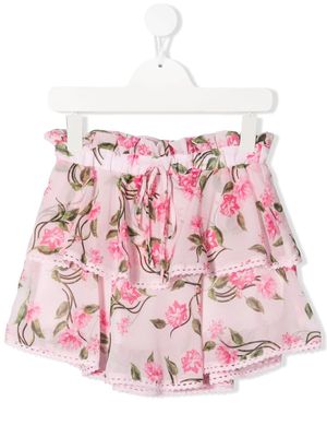 Alberta Ferretti Kids floral-print tiered mini skirt - Pink