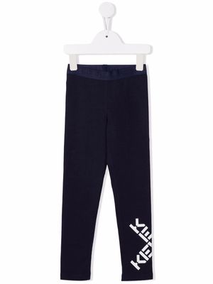 Kenzo Kids logo-print stretch-cotton leggings - Blue
