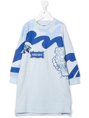 Kenzo Kids Tiger print sweatshirt dress - Blue