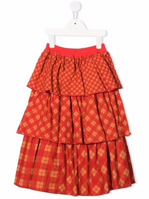 JELLYMALLOW geometric-print ruffled skirt - Red
