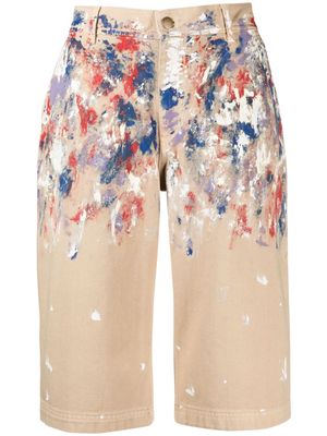 Philosophy Di Lorenzo Serafini paint splatter print denim shorts - Neutrals