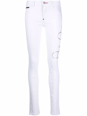 Philipp Plein Signature embellished skinny jeans - White