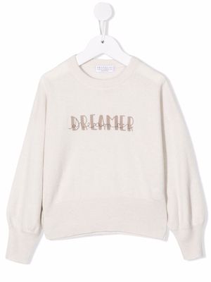 Brunello Cucinelli Kids Dreamer slogan-print jumper - White